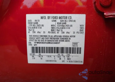 2021 Ford Explorer Xlt from USA, damaged, VIN 1FMSK8DH2MGC04857